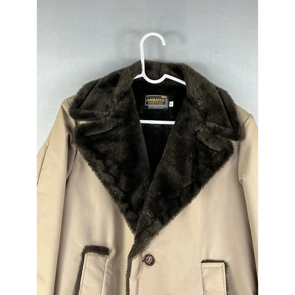 Haband Men's Fur Lined Coat Tan Button Front Warm Winter Jacket Size M